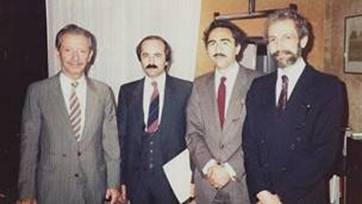 از چپ حمید ذوالنور، شاهرخ وزیری، مهدی خرازی، و شاهپور بختیار